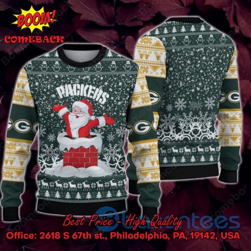 Green Bay Packers Happy Santa Claus On Chimney Ugly Christmas Sweater