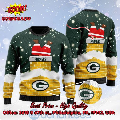 Green Bay Packers Santa Claus On Chimney Personalized Name Ugly Christmas Sweater