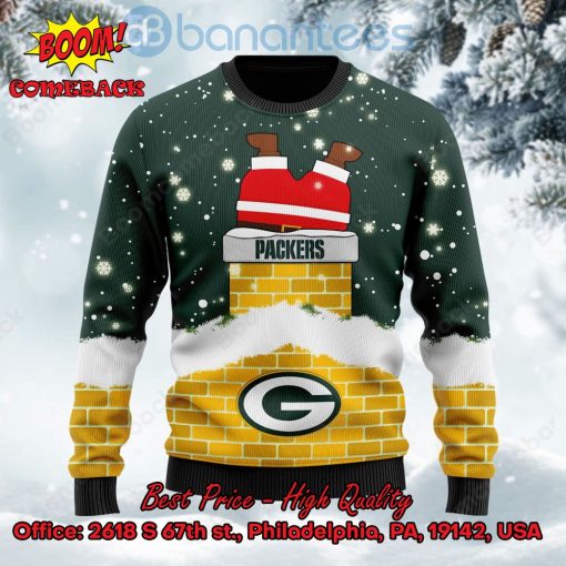 Green Bay Packers Santa Claus On Chimney Personalized Name Ugly Christmas Sweater
