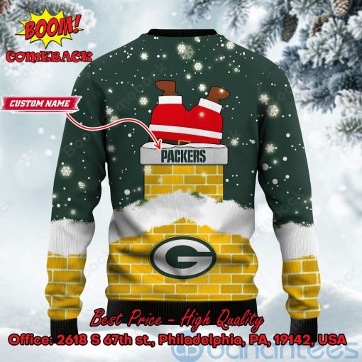 Green Bay Packers Santa Claus On Chimney Personalized Name Ugly Christmas Sweater