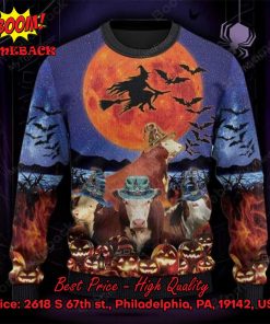 hereford cattle witch moon halloween ugly christmas sweater 2 XRXWJ