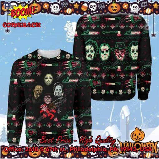 Horror Killers Faces Halloween Ugly Christmas Sweater