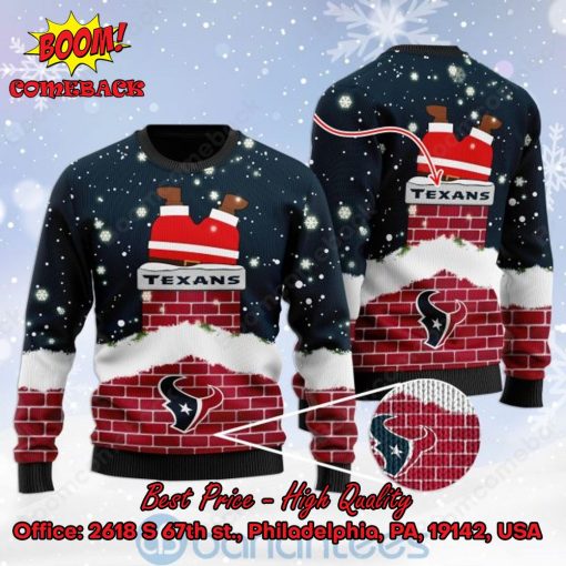 Houston Texans Santa Claus On Chimney Personalized Name Ugly Christmas Sweater