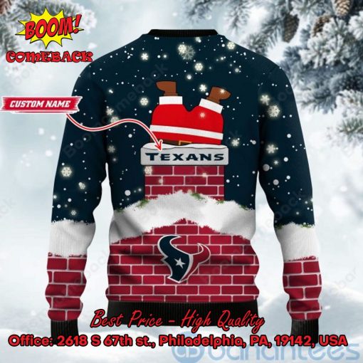 Houston Texans Santa Claus On Chimney Personalized Name Ugly Christmas Sweater