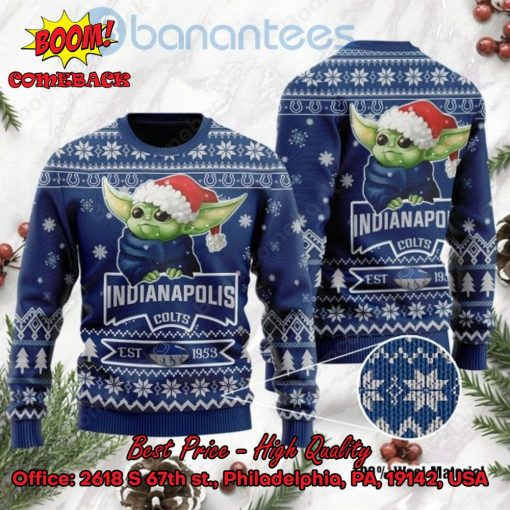 Indianapolis Colts Baby Yoda Santa Hat Ugly Christmas Sweater