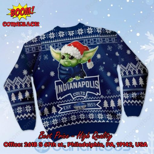 Indianapolis Colts Baby Yoda Santa Hat Ugly Christmas Sweater