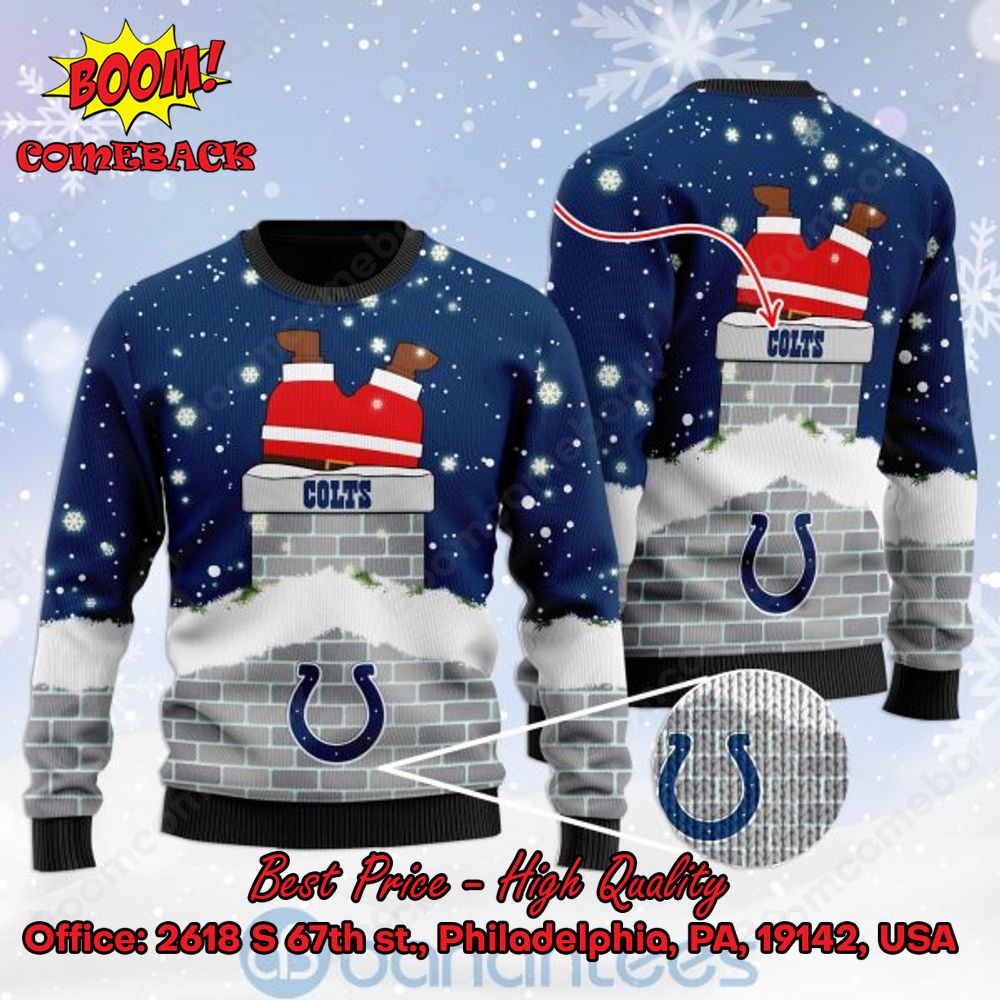 Indianapolis Colts Santa Claus On Chimney Personalized Name Ugly Christmas Sweater