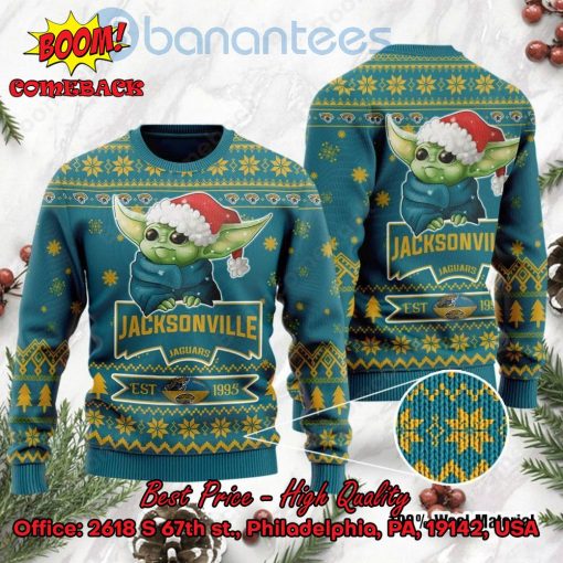 Jacksonville Jaguars Baby Yoda Santa Hat Ugly Christmas Sweater