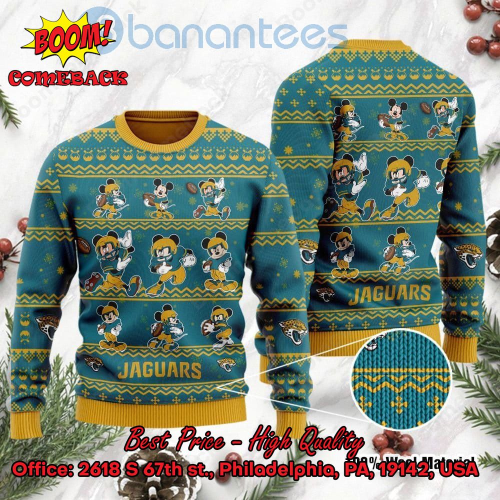 Jacksonville Jaguars Mickey Mouse Postures Style 1 Ugly Christmas Sweater