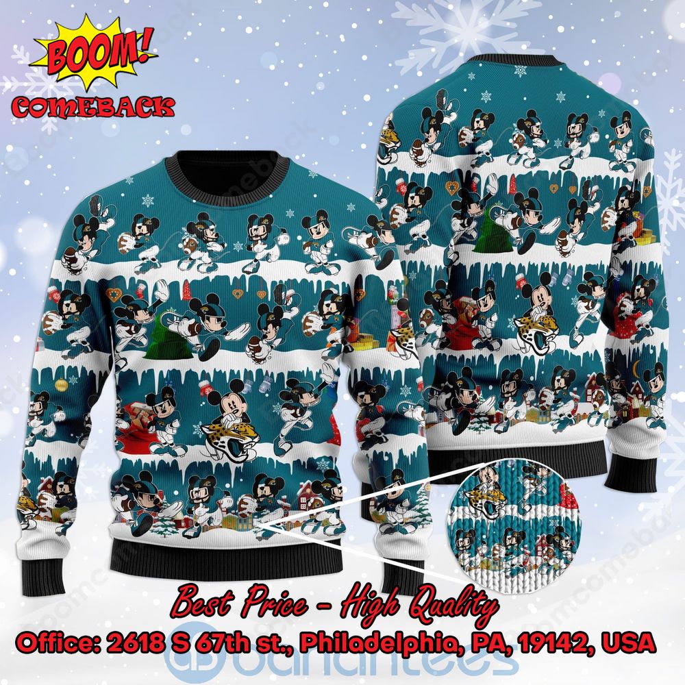 Jacksonville Jaguars Mickey Mouse Postures Style 2 Ugly Christmas Sweater