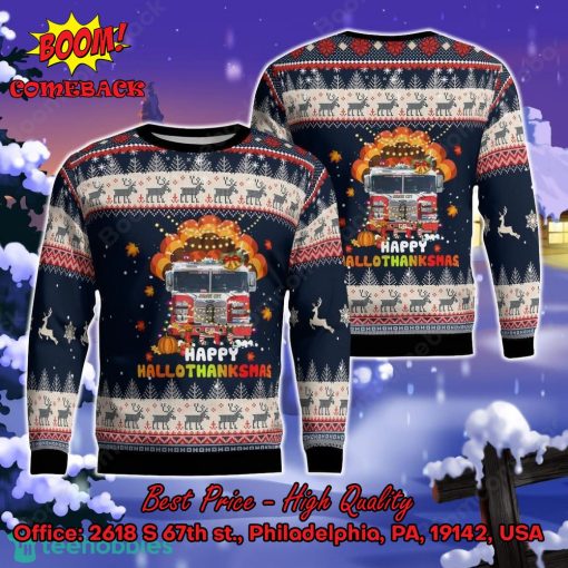 Jersey City Fire Department Happy Hallothanksmas Ugly Christmas Sweater