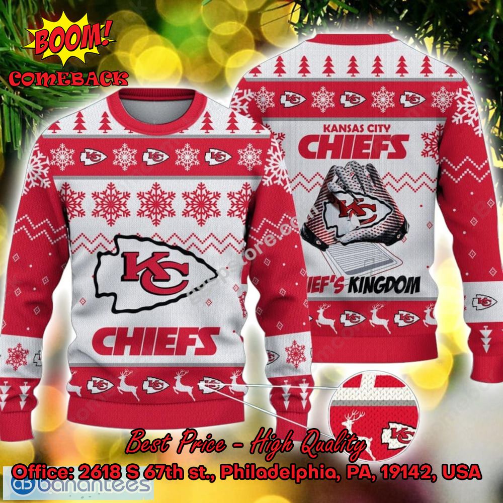 Kansas City Chiefs Gloves Chief's Kingdom Ugly Christmas Sweater
