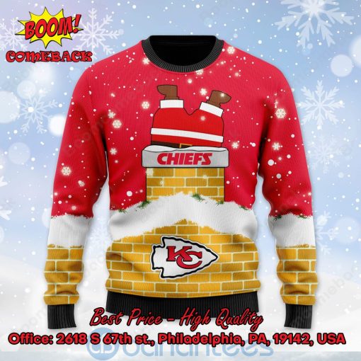 Kansas City Chiefs Santa Claus On Chimney Personalized Name Ugly Christmas Sweater