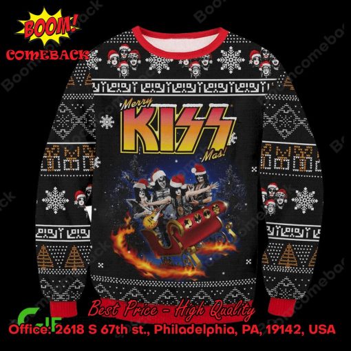 Kiss Rock Band On Sleigh Merry Kissmas Style 3 Ugly Sweater