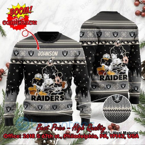 Las Vegas Raiders Disney Characters Personalized Name Ugly Christmas Sweater