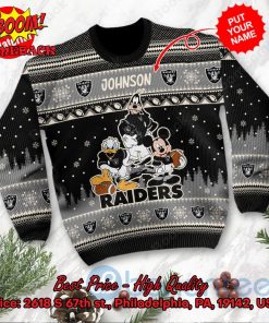 las vegas raiders disney characters personalized name ugly christmas sweater 2 AJJye