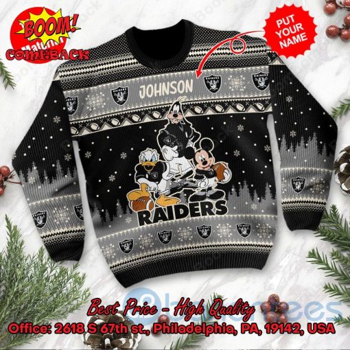 Las Vegas Raiders Disney Characters Personalized Name Ugly Christmas Sweater