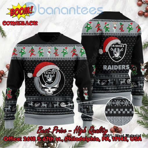 Las Vegas Raiders Grateful Dead Santa Hat Ugly Christmas Sweater