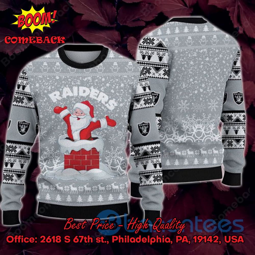 Las Vegas Raiders Happy Santa Claus On Chimney Ugly Christmas Sweater