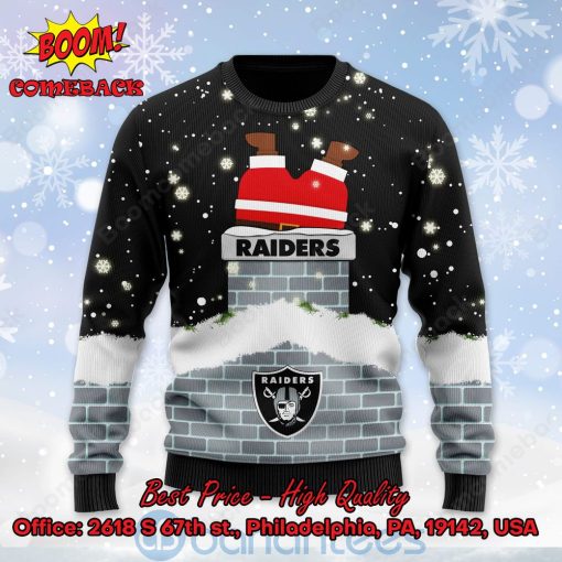 Las Vegas Raiders Santa Claus On Chimney Personalized Name Ugly Christmas Sweater