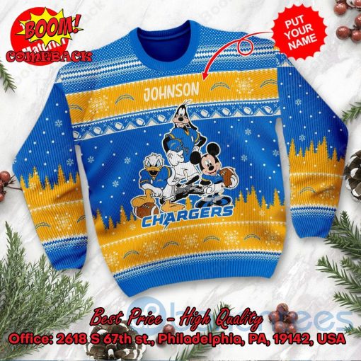 Los Angeles Chargers Disney Characters Personalized Name Ugly Christmas Sweater