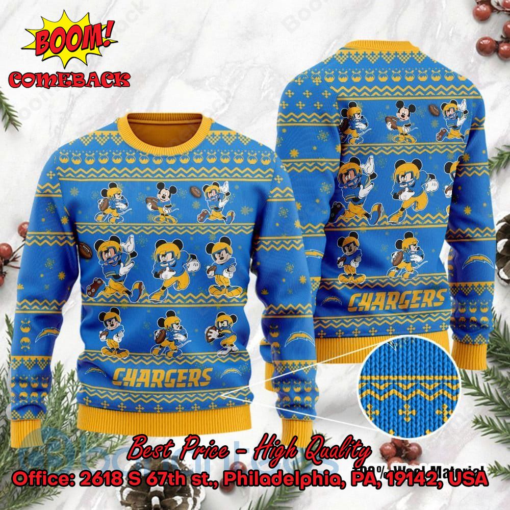 Los Angeles Chargers Mickey Mouse Postures Style 1 Ugly Christmas Sweater