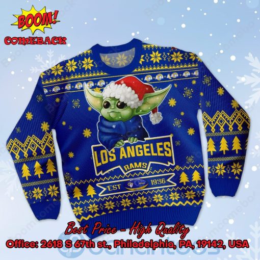 Los Angeles Rams Baby Yoda Santa Hat Ugly Christmas Sweater