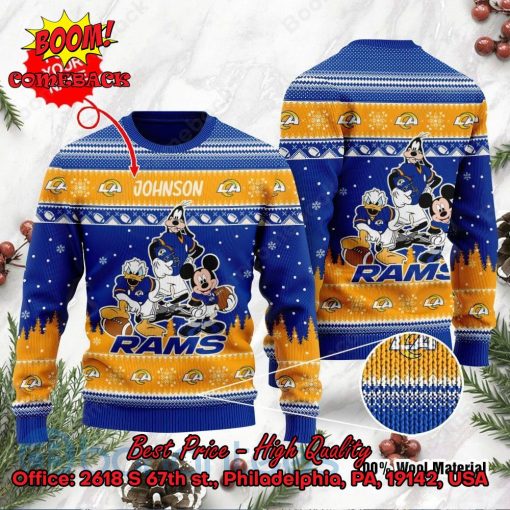Los Angeles Rams Disney Characters Personalized Name Ugly Christmas Sweater