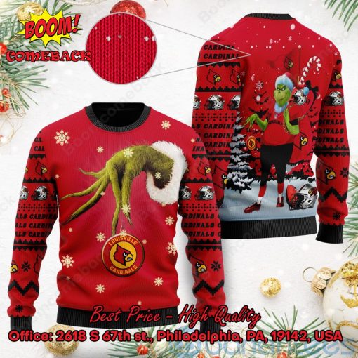 Louisville Cardinals Grinch Candy Cane Ugly Christmas Sweater
