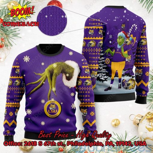 LSU Tigers Grinch Candy Cane Ugly Christmas Sweater