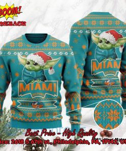 Miami Dolphins Baby Yoda Santa Hat Ugly Christmas Sweater