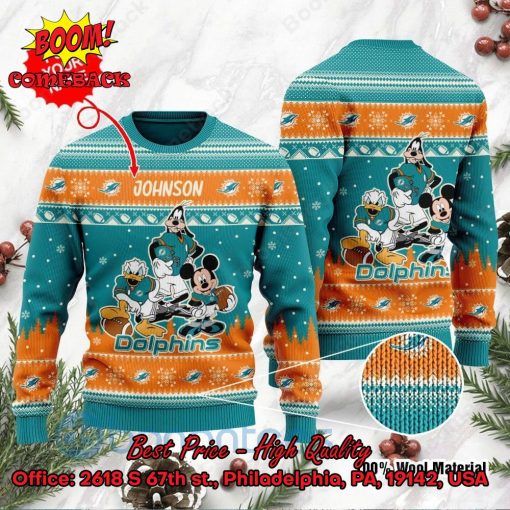 Miami Dolphins Disney Characters Personalized Name Ugly Christmas Sweater