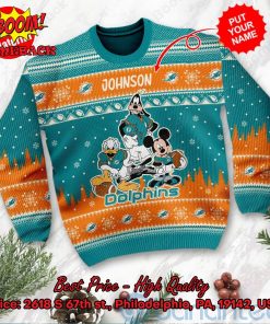 miami dolphins disney characters personalized name ugly christmas sweater 2 0Dh3j