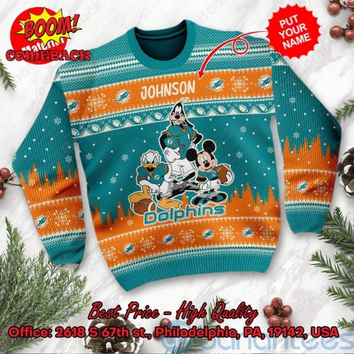 Miami Dolphins Disney Characters Personalized Name Ugly Christmas Sweater