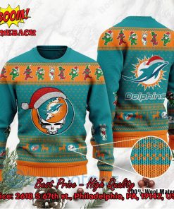 Miami Dolphins Grateful Dead Santa Hat Ugly Christmas Sweater