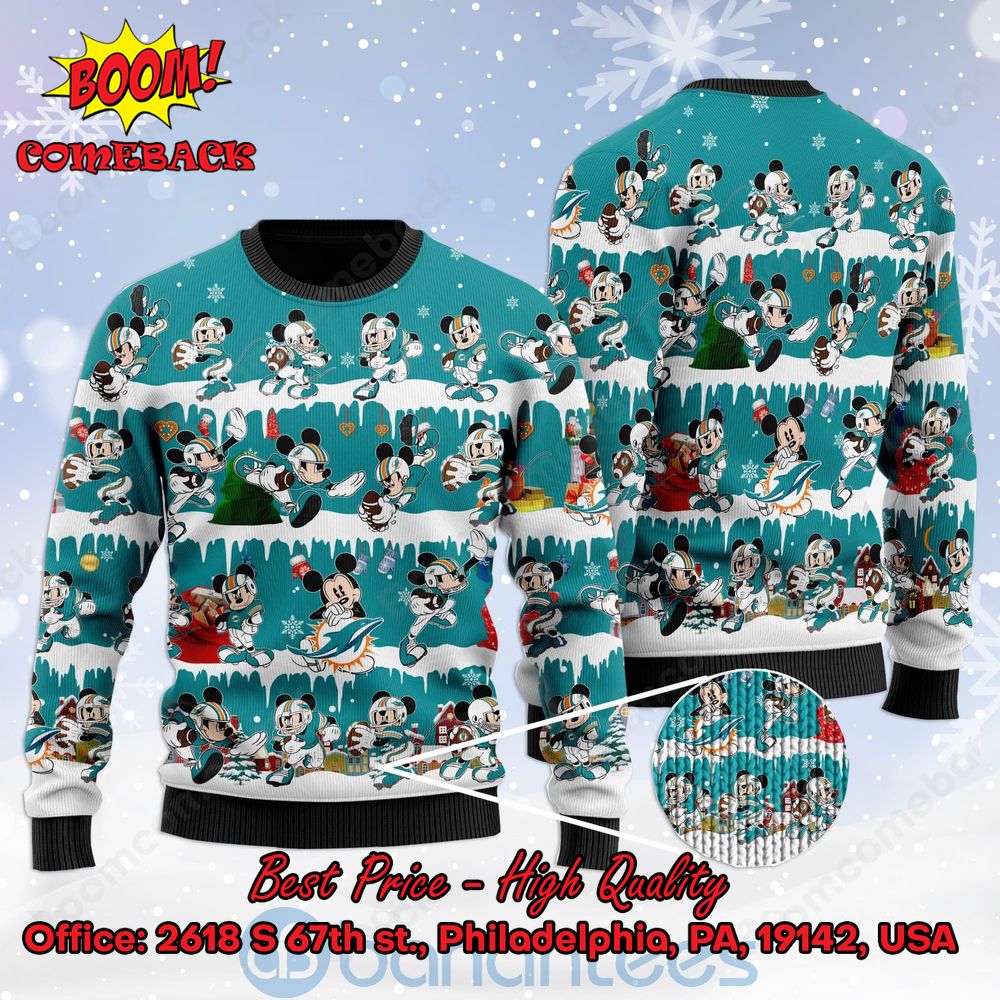 Miami Dolphins Mickey Mouse Postures Style 2 Ugly Christmas Sweater