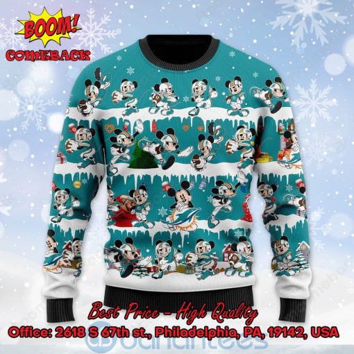 Miami Dolphins Mickey Mouse Postures Style 2 Ugly Christmas Sweater