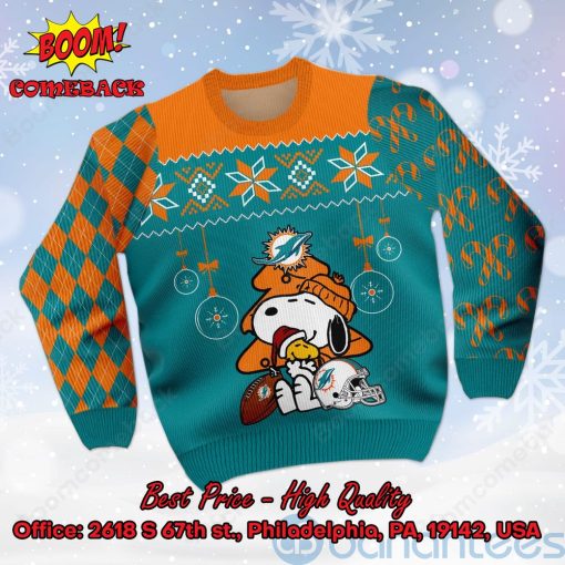 Miami Dolphins Peanuts Snoopy Ugly Christmas Sweater