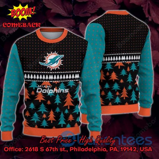 Miami Dolphins Pine Trees Ugly Christmas Sweater