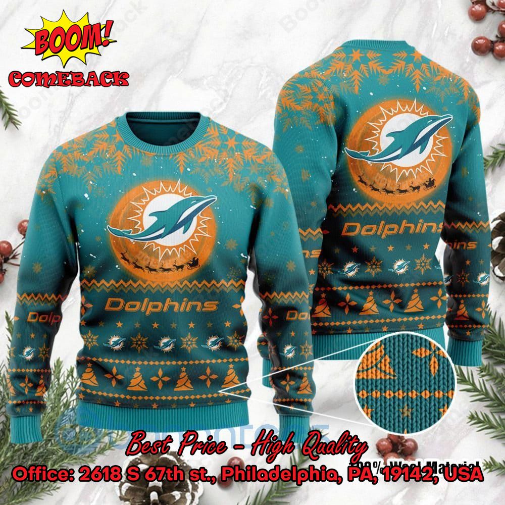 Miami Dolphins Santa Claus In The Moon Ugly Christmas Sweater