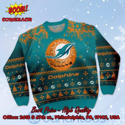 Miami Dolphins Santa Claus In The Moon Ugly Christmas Sweater