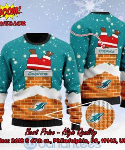 Miami Dolphins Santa Claus On Chimney Personalized Name Ugly Christmas Sweater