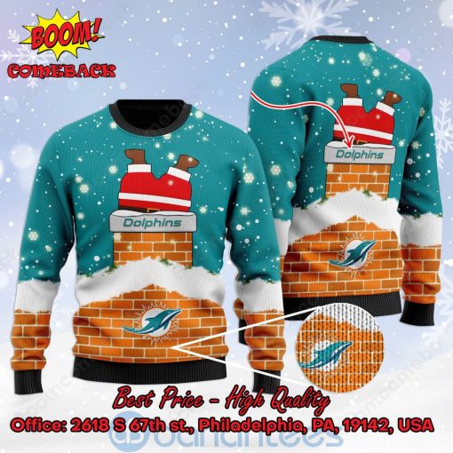 Miami Dolphins Santa Claus On Chimney Personalized Name Ugly Christmas Sweater