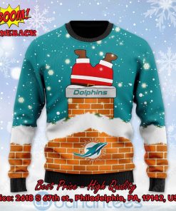 Miami Dolphins Santa Claus On Chimney Personalized Name Ugly Christmas Sweater