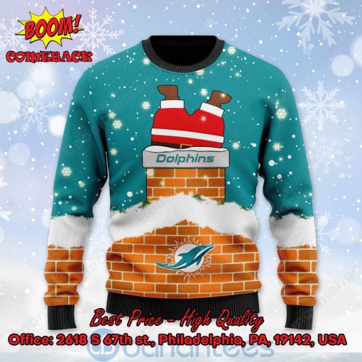 Miami Dolphins Santa Claus On Chimney Personalized Name Ugly Christmas Sweater