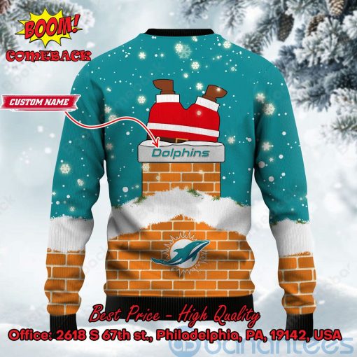 Miami Dolphins Santa Claus On Chimney Personalized Name Ugly Christmas Sweater