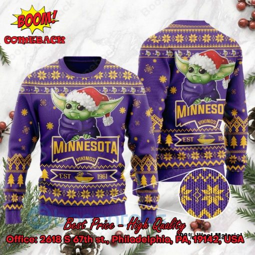 Minnesota Vikings Baby Yoda Santa Hat Ugly Christmas Sweater