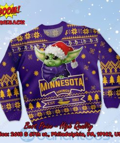 Minnesota Vikings Baby Yoda Santa Hat Ugly Christmas Sweater