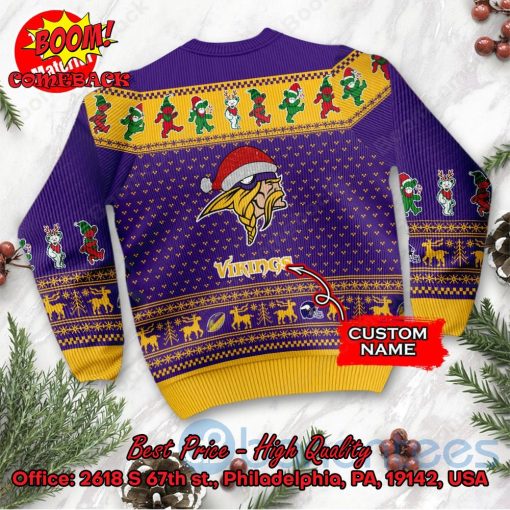 Minnesota Vikings Grateful Dead Santa Hat Ugly Christmas Sweater
