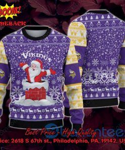 Minnesota Vikings Happy Santa Claus On Chimney Ugly Christmas Sweater